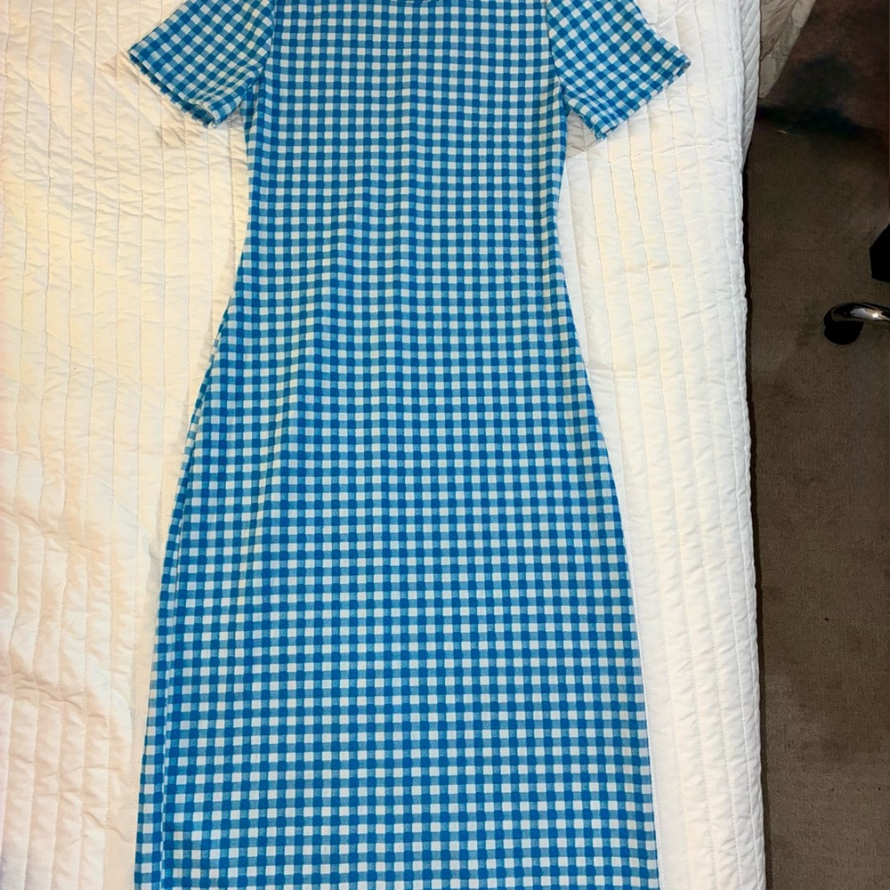 Mango Blue and White Plaid Top